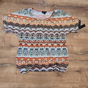 AB Studio Orange Multi Short-Sleeve Patterned Top